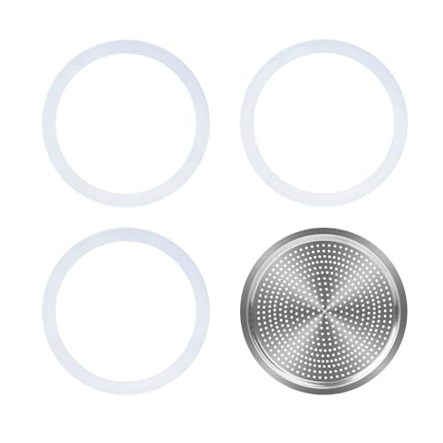 UPOHYEE Moka Dichtung und Aluminiumfilter für 9 Tassen Espressokocher Induktion für Kaffeemaschine Universal 3 x Dichtungsring aus Silikon + 1 x Filter UPOHYEE Moka Dichtung und Aluminiumfilter für 9 Tassen Espressokocher Induktion für Kaffeemaschine Universal 3 x Dichtungsring aus Silikon + 1 x Filter von UPOHYEE