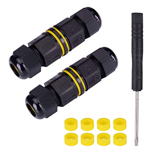 UPOOS Verbindungsbox Kabelverbinder Wasserdicht, IP68 4-Polig für Ø5-12 mm Kabeldurchmesser, Garten Kabelmuffe Abzweigdose Verbindungsmuffe Kabelverbinder (2-Pack schwarz) von UPOOS