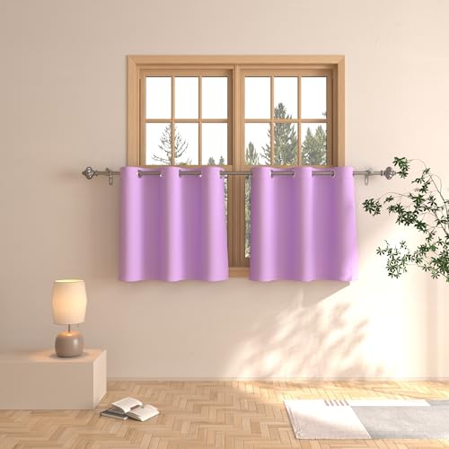 UPOPO Fliederfarbene Etagen-Vorhänge, 61 cm, für Mädchenzimmer, verdunkelnd, Küche, Etagen, Badezimmer, kurzer Mini-Vorhang, dreifach gewebt, Verdunkelung, kleine Café-Vorhänge, halbes Fenster von UPOPO