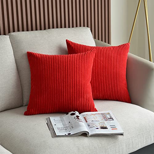 UPOPO 2er Set Kord Kissenbezug Dekorative Einfarbig Kissen Cord-Kissen Kissenhülle Kissenbezüge Dekokissen Zierkissen Sofakissen für Sofa Schlafzimmer Wohnzimmer mit Reißverschlüsse 40 X 40cm Rot von UPOPO