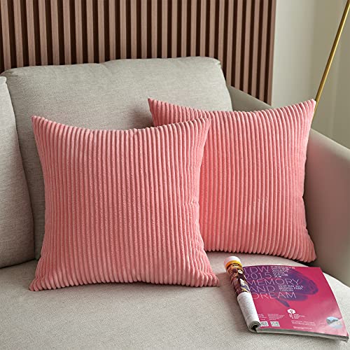 UPOPO 2er Set Kord Kissenbezug Dekorative Einfarbig Kissen Cord-Kissen Kissenhülle Kissenbezüge Dekokissen Zierkissen Sofakissen für Sofa Schlafzimmer Wohnzimmer mit Reißverschlüsse 45 X 45cm Rosa von UPOPO