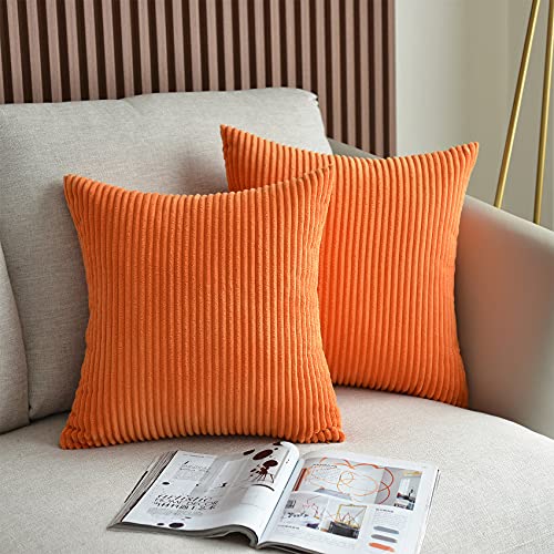 UPOPO 2er Set Kord Kissenbezug Dekorative Einfarbig Kissen Cord-Kissen Kissenhülle Kissenbezüge Dekokissen Zierkissen Sofakissen für Sofa Schlafzimmer Wohnzimmer mit Reißverschlüsse 45 X 45cm Orange von UPOPO