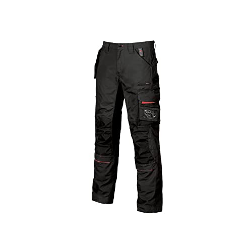 U-Power RACE, Arbeitshose für Herren, Cargohose mit elastischem Bund, mit Kniepolstertaschen, mehreren Taschen, bequemem Stoff, strapazierfähiger, strapazierfähiger Oberbekleidung - Black Carbon 50 von UPOWER