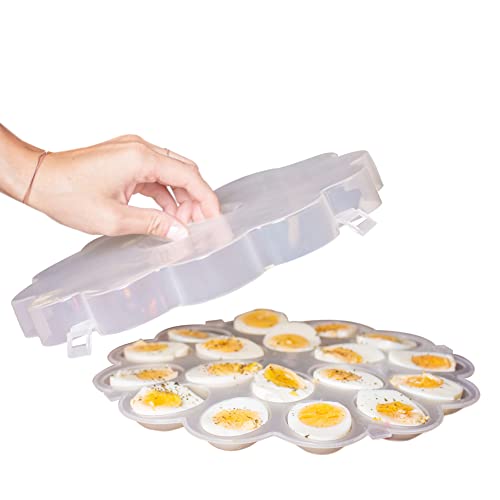 UPP Eier-Party-Tablett I 2-TLG. Set Eier-Teller, Eierplatte mit passendem Deckel aus Kunststoff | Ideal für Transport und Präsentation von Fingerfood, Snacks, Canapes I geeignet für 18 halbe Eier von UPP