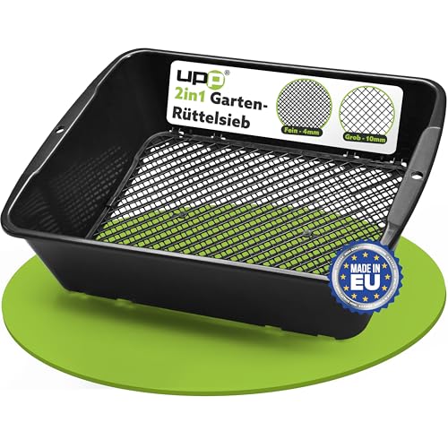 UPP Gartensieb 2-in-1 | Rundsieb mit Einstellbarer Machengröße | Sieb, Erdsieb, Sandsieb Alles in einem Gartengerät Schwarz 39,5x29x11cm von UPP