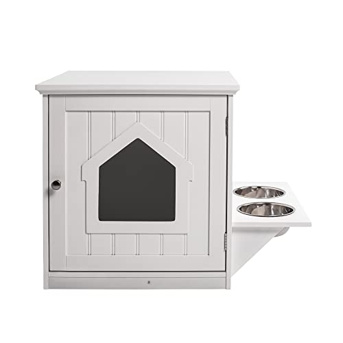 UPP Katzenschrank mit Futterstation aus massivem & nachhaltigem Holz I Katzenhütte für Katzentoilette oder als Hundehütte I Indoor & Outdoor Kommode für's Katzenklo I Moderne Katzenvilla in weiß von UPP