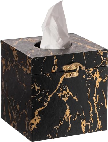 UPPER DECOR Kleenex Taschentuchbox-Abdeckung, moderner eleganter Taschentuchbox-Halter mit Schloss für Badezimmer, Schlafzimmer und Wohnzimmer, Schwarz und Gold, quadratischer Toilettenpapierhalter UPPER DECOR Kleenex Taschentuchbox-Abdeckung, moderner eleganter Taschentuchbox-Halter mit Schloss für Badezimmer, Schlafzimmer und Wohnzimmer, Schwarz und Gold, quadratischer Toilettenpapierhalter von UPPER DECOR