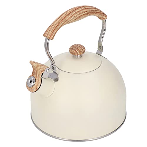 UPQRSG Pfeifender Teekessel, 2,5 L Induktionskessel, Edelstahl Teekanne mit Ergonomischem Griff, Schnell Kochendes Heißwasserkessel auf Dem Herd, Teekessel Beige von UPQRSG