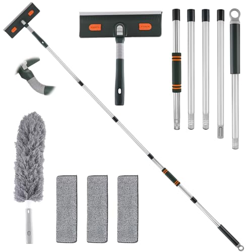 210 cm Fensterreiniger mit Abzieher,2-in-1-Duschwischer mit Verlängerungsstange,Professioneller Teleskop Fensterwischer mit Silikonschaber und Mikrofaserschrubber, Geeignet für Innen und Außenfenster von UPROZIL
