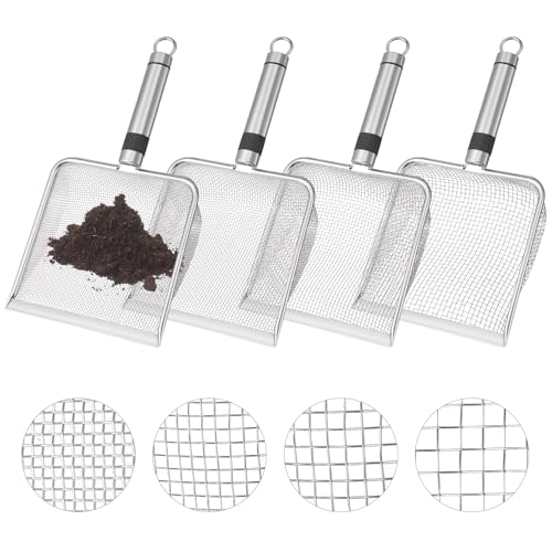 UPROZIL 4 Stück Gartensieb aus Edelstahl, Garten Sieb Erde - Kompostsieb mit Griff, Sanderde-Kompostsieb,2/2.8/3.8/5 mm Garden Sieve, Soil Sieve, Potting Soil Shovel for Sand, Stones, Soil, Compost von UPROZIL