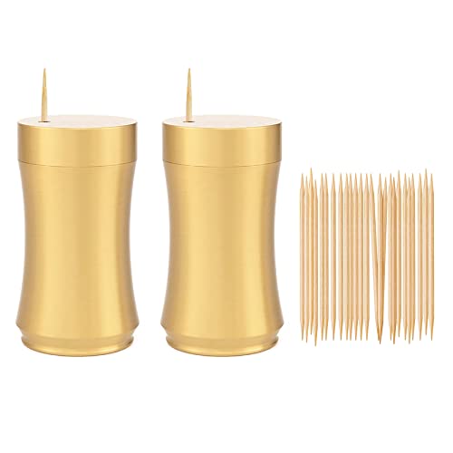 UPTALY 2 Stück Zahnstocherspender aus 100 % Messing (4,5 x 8,5 cm, konkave Form A), dicke Zahnstocher-Behälter (Goldfarbe), Zahnstocher-Aufbewahrungsbox, kleiner Kupfer-Zahnstocher-Halter von UPTALY