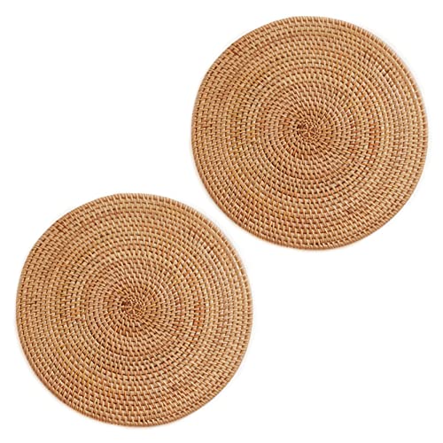 UPTALY 2 Stück natürliche Rattan-Tischsets (25 cm), handgewebt, 0,5 cm dick, dekorative Matten für Küchenarbeitsplatte, rutschfeste Tischmatte, hitzebeständig, runde Platzsets von UPTALY