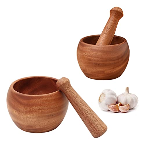 UPTALY 2er Set Natürlicher Hölzerner Stößel und Mörser(Durchmesser 11.5cm/ 9.5cm), Palisander Knoblauchmühlenschale, Hölzerner Gewürzstampfer, Pillenbrecher Für Die Küche, Knoblauch-stampfer von UPTALY