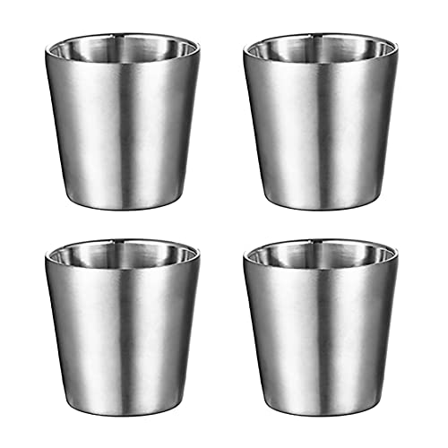 UPTALY 4 Edelstahlbecher (silberfarben, 180 ml/pers), unzerbrechliche Camping-Tassen, kleine Espressotasse, doppelwandige Latte-Tassen, Schnapsbecher, Becher, Kaffeetassen von UPTALY