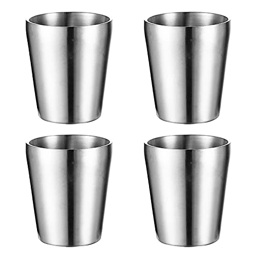 UPTALY 4 x Edelstahlbecher (silberfarben, 300 ml/pers), unzerbrechliche Camping-Tassen, kleine Espressotasse, doppelwandige Latte-Tassen, Schnapsbecher, Becher, Kaffeetassen von UPTALY