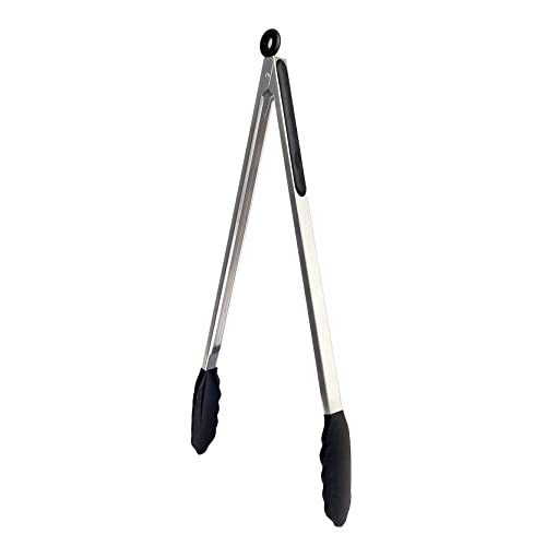 UPTALY 45 cm extra lange Grillzange (1 Stück schwarz), mit Silikonkopf, Grillzange aus Edelstahl mit langem Griff, große Grillzange, verlängerte Servierzange für antihaftbeschichtetes Kochgeschirr von UPTALY