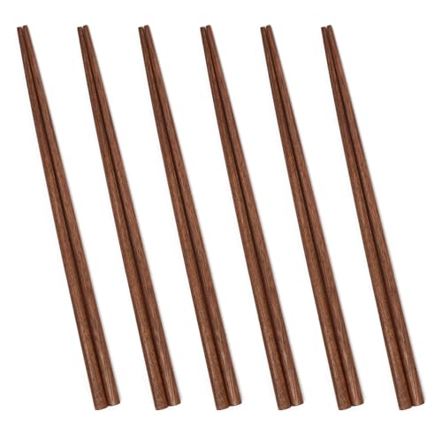 UPTALY 6 Paar schwarze Walnussholz-Essstäbchen (23 cm), spitzer Kopf, leicht, Minimalismus, natürliche wiederverwendbare Essstäbchen-Set, für japanische Küche, Sushi, Fisch von UPTALY