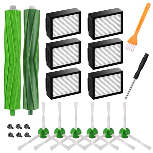 UPUPDAY Ersatzteile für iRobot Roomba i7 i7+ Zubehör für iRobot Roomba i7 i7+ i3 i3+ i4 i4+ i6 i6+ i8 i8+ E5 E6 E7, 2 Rollen Bürste 6 Hepafilter 6 Seitenbürste 1 Reinigungswerkzeug 1 Schraubendreher von UPUPDAY