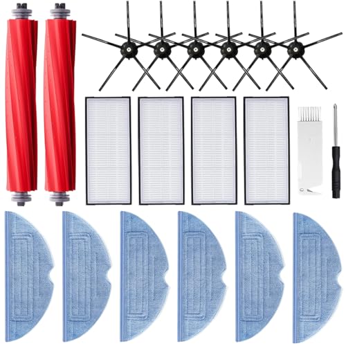 UPUPDAY Zubehör Ersatzteile für Roborock S7 /S7 Plus /S7 Max Ultra /S7 MaxV Ultra /S7 Pro Ultra Saugroboter, 2 Hauptbürste, 6 Wischtücher, 4 Filter, 6 Seitenbürsten von UPUPDAY