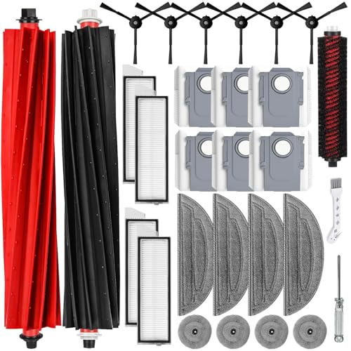 UPUPDAY Zubehörset Ersatzteile für Roborock S8 MaxV Ultra / S8 Max Ultra, 2 Hauptbürste 6 Staubbeutel 4 Wischtücher 1 Mop Reinigungsbürste 4 Seitenwischer 4 Filter 6 Seitenbürsten von UPUPDAY