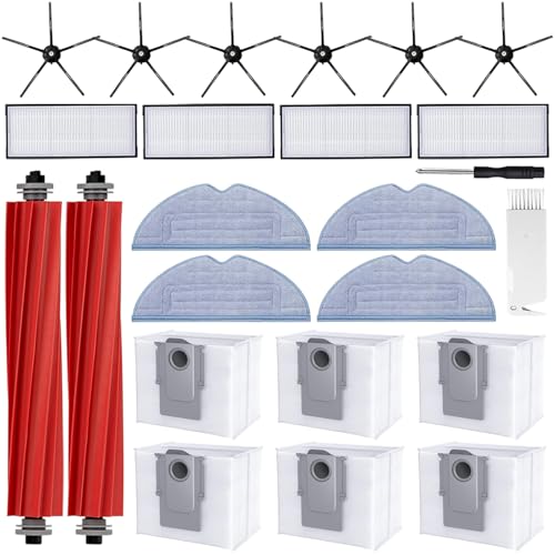 UPUPDAY Zubehör für Roborock S7 Max Ultra, S7 MaxV Ultra, Roborock S7 Pro Ultra, 2 Hauptbürste, 6 Staubbeutel, 4 Wischtücher, 4 Filter, 6 Seitenbürsten von UPUPDAY