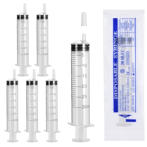 6 Stück Spritzen 30ml Kolostrum Spritze Kunststoff Spritze Einzeln Ohne Nadel Sterile Spritzen für Wissenschaftlich Labore Dosier Spritze für die Messung von Flüssigkeiten, Füttern (6 x 30ml) von UPUPGO
