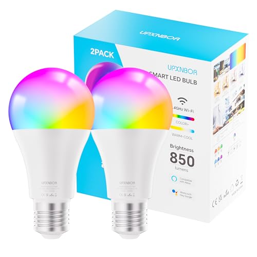 UPXNBOR Smarte Glühbirne E27, WLAN LED Lampe RGBWW Dimmbare mit 16 Millionen Farben, 850LM, Smart Home Alexa Zubehör, Kompatibel mit Alexa & Google Assistant, 2.4GHz, 2 Stück von UPXNBOR