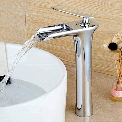 Badezimmer-Wasserfalldüse, Einhebel-Badezimmer-Wasserhahn für heißes und kaltes Waschbecken, vermessingt, erhöhtes Waschbecken, Theke, Waschbecken, Waschbecken, Wasserhahn, Badezimmer-Wasserfalldüse, Einhebel-Badezimmer-Wasserhahn für heißes und kaltes Waschbecken, vermessingt, erhöhtes Waschbecken, Theke, Waschbecken, Waschbecken, Wasserhahn, von UQACHG