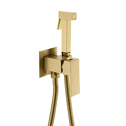 Bidet-Sprüher für Toilette, Wandhalterung, Handheld-Heiß- und Kaltwasser-Bidet-Wasserhahn, Messing, Badezimmer, Bidet-Aufsatz, Einhandgriff, starker Wasserdruck, Stoffwindel, gebürstetes Gold von UQACHG