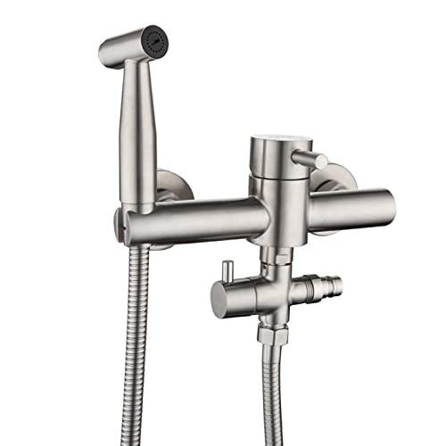 Hand-Bidet-Sprühgerät, gebürstetes Nickel, Stoffwindelsprüher für Toilette, Badezimmer, Edelstahl, Bidet-Aufsatz-Set, Wandhalterung, heiß und kalt, Bidet-Wasserhahn, Hand-Bidet-Sprühgerät, gebürstetes Nickel, Stoffwindelsprüher für Toilette, Badezimmer, Edelstahl, Bidet-Aufsatz-Set, Wandhalterung, heiß und kalt, Bidet-Wasserhahn, von UQACHG
