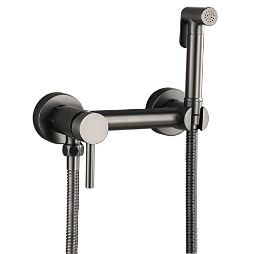Hand-Bidet-Sprühgerät für Toilette, graues Stoffwindel-Sprüh-Set, wandmontierter Bidet-Wasserhahn mit heißem und kaltem Wasser, Messing-Badezimmer-Bidet-Aufsatz-Set F, A von UQACHG
