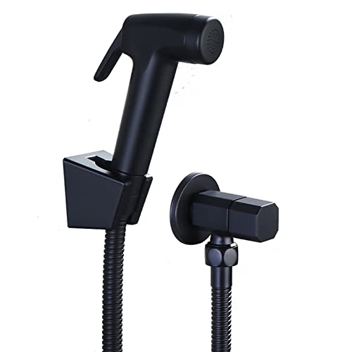 Hand-WC-Bidet-Sprüher, mattschwarzer Kunststoff-Bidet-Wasserhahn, wandmontiertes Badezimmer-Bidet-Sprüh-Set, tragbarer Stoffwindelsprüher mit massivem Messingwinkel, ein Set von UQACHG