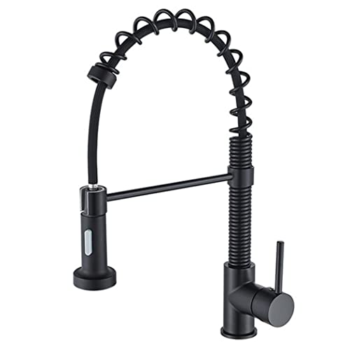 Küchenarmaturen, kommerzielle massive Messing-Feder-Küchenspüle, Wasserhahn mit Doppelfunktion, ausziehbarer Sprühkopf, Einhandgriff, dehnbar, Heiß- und Kaltmischbatterie, Schwarz, Schwarz von UQACHG