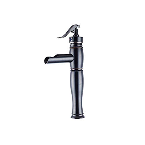 Schwarzer Messingwasserfall-Auslauf, Badezimmer-Waschbeckenarmatur, erhöhtes Waschbecken, Retro-Einhebel-Badewanne, heißes und kaltes Mischwasser, Badezimmer-Waschbeckenarmatur, Schwarzer Messingwasserfall-Auslauf, Badezimmer-Waschbeckenarmatur, erhöhtes Waschbecken, Retro-Einhebel-Badewanne, heißes und kaltes Mischwasser, Badezimmer-Waschbeckenarmatur, von UQACHG