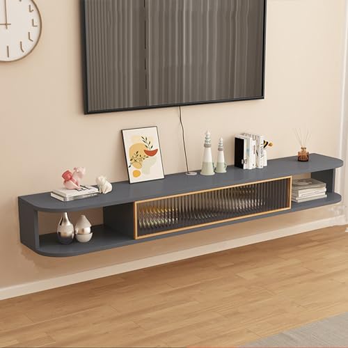 Schwebender TV-Ständer, wandmontierter TV-Schrank für Fernseher bis zu 65 Zoll, Multimedia-Konsole mit Aufbewahrungsschrank und offenen Regalen, für Wohnzimmer, Schlafzimmer, Eingangsbereich, Off von UQACHG