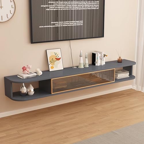 Schwebender TV-Ständer, wandmontierter TV-Schrank für Fernseher bis zu 65 Zoll, Multimedia-Konsole mit Aufbewahrungsschrank und offenen Regalen, für Wohnzimmer, Schlafzimmer, Eingangsbereich, Off von UQACHG