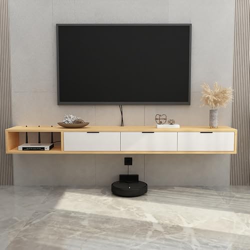 Schwimmend Unter Fernsehregal, Wandmontierte Zwei-Bank Schwimmend, Medienkonsole Kleines Unterhaltungszentrum, Bauernhouse Holz Schwimmender TV-Schrank, Für Büro Im Wohnzimmer,Gelbe Walnut-140 * 23 von UQACHG