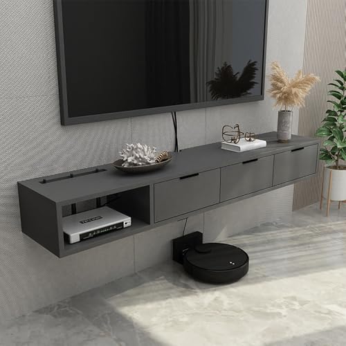 Schwimmend Unter Fernsehregal, Wandmontierte Zwei-Bank Schwimmend, Medienkonsole Kleines Unterhaltungszentrum, Bauernhouse Holz Schwimmender TV-Schrank, Für Büro Im Wohnzimmer,Grau-140 * 23 * 17cm von UQACHG