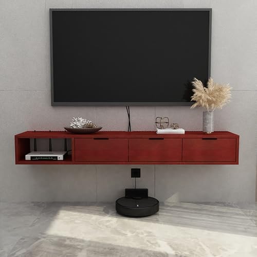 Schwimmend Unter Fernsehregal, Wandmontierte Zwei-Bank Schwimmend, Medienkonsole Kleines Unterhaltungszentrum, Bauernhouse Holz Schwimmender TV-Schrank, Für Büro Im Wohnzimmer,Red-180 * 23 * 17cm von UQACHG