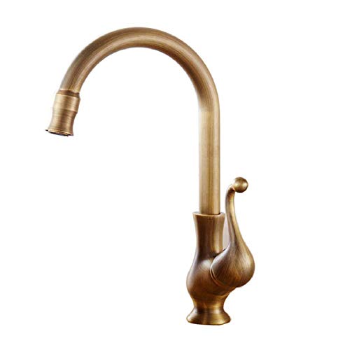 UQACHG Antike Messing Küche Badezimmer Waschbecken Wasserhahn Rotierende Retro Heißes und Kaltwasser Antik Gebürstet Einhand-Badezimmer-Waschtischarmatur von UQACHG
