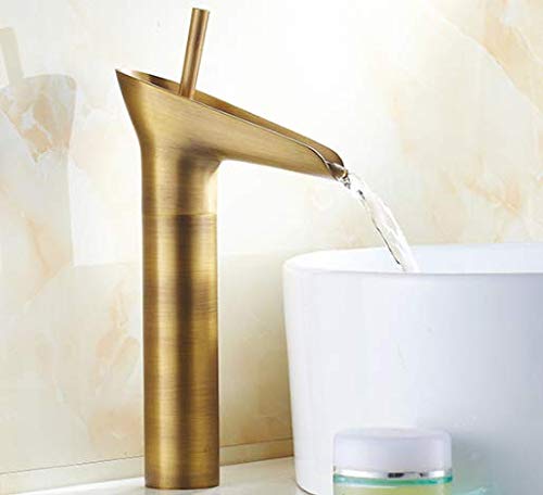 UQACHG Antiker Badezimmer-Wasserhahn, Einhebel-Wasserhahn, antikes Messing, heißes und kaltes Mischwasser, Glas-Stil, Wasserfall-Auslauf, Wasserhahn, von UQACHG