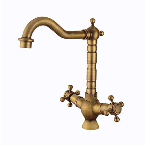 UQACHG Antikes Badezimmer-Vollkupfer-Waschbeckenarmatur, Badezimmer, drehbar, Warm- und Kaltwasser-Mischbatterie, Küchenarmatur, von UQACHG
