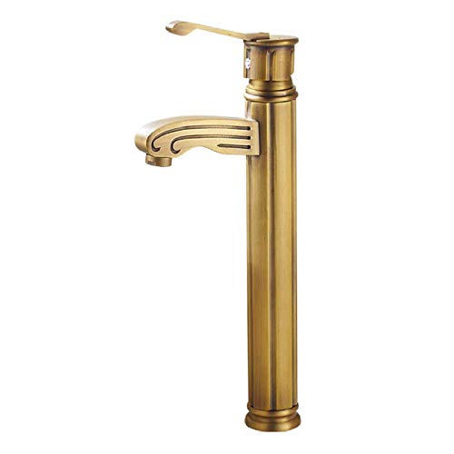 UQACHG Badezimmer Antik Messing Erhöhung Waschbecken Wasserhahn Einhebel Warm- und Kaltwasser Mischen Badezimmer oberhalb der Theke Waschbecken Wasserhahn Badewanne Einhandgriff F von UQACHG