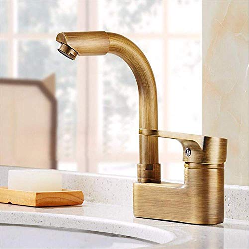 UQACHG Badezimmer Antike Doppelwaschtischarmatur, antikes Messing, drehbarer Einhebel-Waschtisch-Wasserhahn, von UQACHG