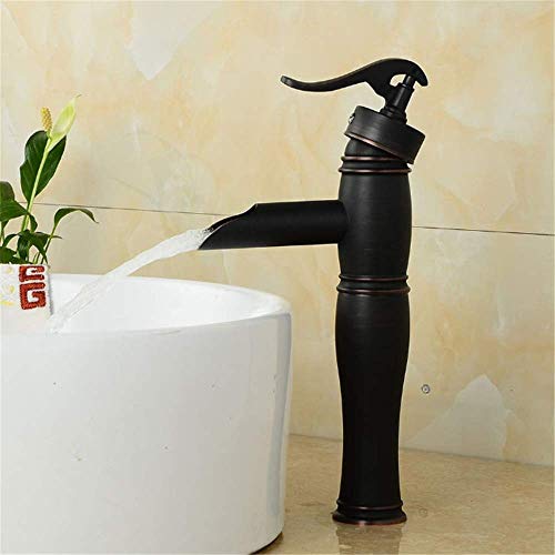 UQACHG Badezimmer-Wasserfall-Auslauf-Waschbeckenarmatur, Einhebel-Schwarz-Erhöhung, Antik-Messing-Waschbecken, Waschbecken über Theke, Warm- und Kaltwassermischer, von UQACHG