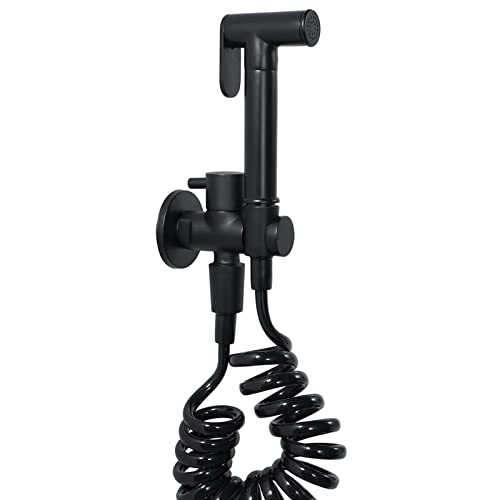 UQACHG Bidet-Sprüh-Set, schwarz, tragbarer Hand-WC-Bidet-Sprüher, Messing-Körpertuch-Windel-Sprüher, Wandmontage, Badezimmer-Bidet-Wasserhahn für einzelnes kaltes Wasser von UQACHG