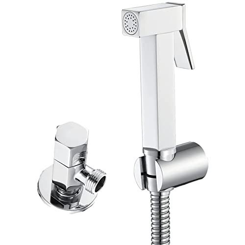 UQACHG Bidet-Sprüher für Toilette, Hand-Bidet-Dusch-Set, Wandmontage, einzelner Kaltwasser-Bidet-Wasserhahn mit Eckventil, Badewannen-Bidet-Aufsatz-Set für persönlichen Hygi, Chrom von UQACHG