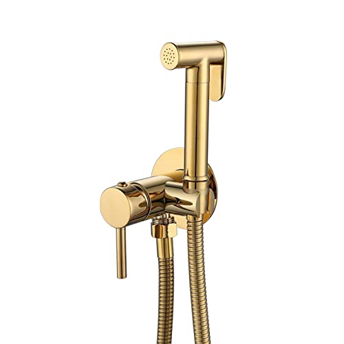 UQACHG Hand-Bidet-Sprüh-Set, Messing-Stoffwindelsprüher für Toilette, wandmontierter Bidet-Wasserhahn mit heißem und kaltem Wasser, Badezimmer-Bidet-Aufsatz-Set für Personen, Titan-Gold von UQACHG