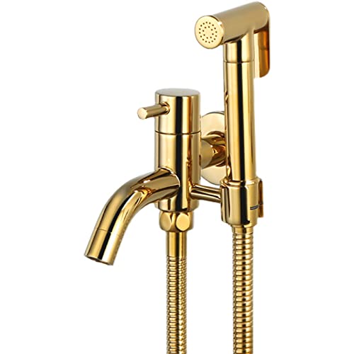 UQACHG Hand-Bidet-Sprüher für Toilette, Badezimmer, verdeckter einzelner kalter Bidet-Wasserhahn, massives Messing, Stoffwindelsprüher, Titan-Gold-Duschaufsatz-Set von UQACHG