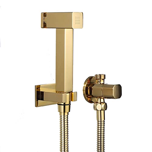 UQACHG Hand-Bidet-Sprüher für Toilette, Titianium Gold Stoffwindelsprüher mit Druckknopf, quadratisches Bidet-Aufsatz-Set, Wandmontage mit kaltem Wasser, Set B von UQACHG